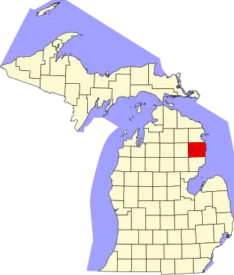 Locatie van Alcona County in Michigan