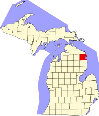 Locatie van Alpena County in Michigan