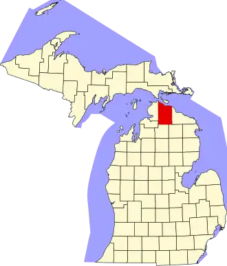 Locatie van Cheboygan County in Michigan