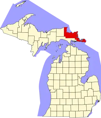 Locatie van Chippewa County in Michigan