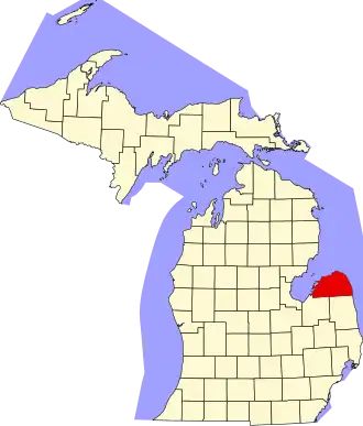 Locatie van Huron County in Michigan