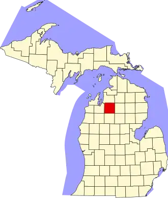 Locatie van Kalkaska County in Michigan