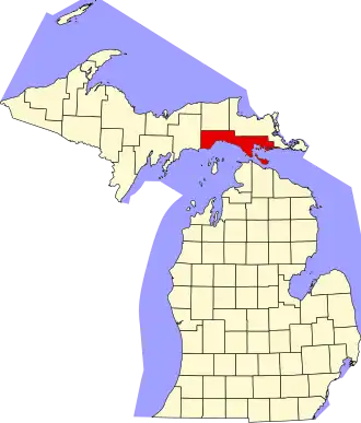 Locatie van Mackinac County in Michigan
