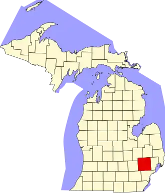 Locatie van Oakland County in Michigan