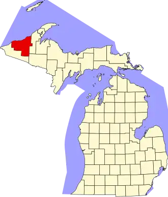 Locatie van Ontonagon County in Michigan