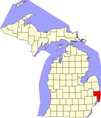 Locatie van St. Clair County in Michigan