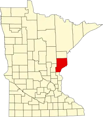Locatie van Pine County in Minnesota