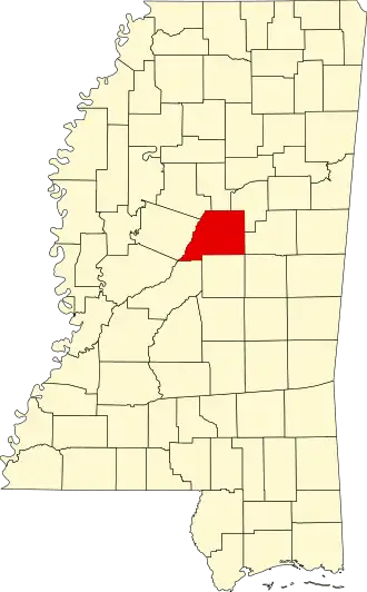 Locatie van Attala County in Mississippi