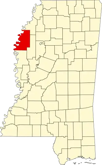 Locatie van Bolivar County in Mississippi