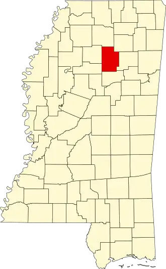 Locatie van Calhoun County in Mississippi