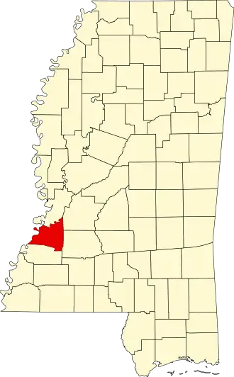 Locatie van Claiborne County in Mississippi