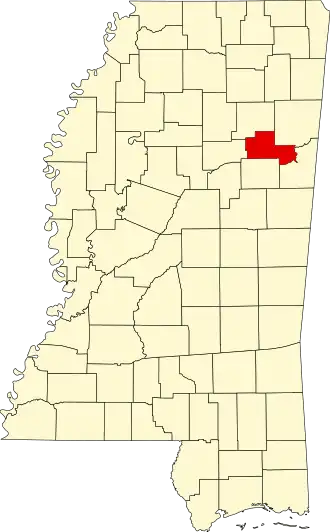 Locatie van Clay County in Mississippi