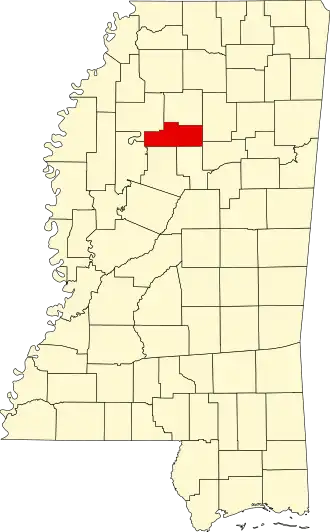 Locatie van Grenada County in Mississippi