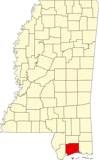 Locatie van Harrison County in Mississippi