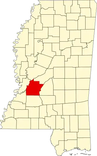 Locatie van Hinds County in Mississippi