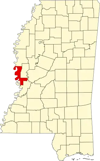 Locatie van Issaquena County in Mississippi