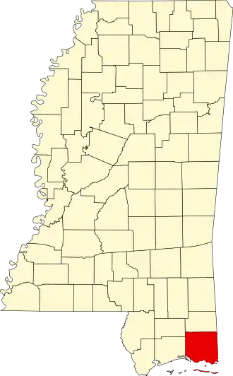 Locatie van Jackson County in Mississippi