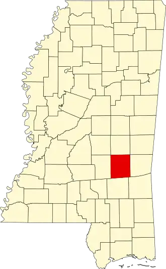 Locatie van Jasper County in Mississippi