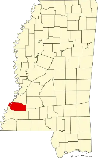 Locatie van Jefferson County in Mississippi
