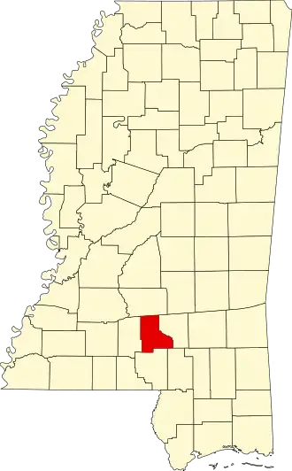 Locatie van Jefferson Davis County in Mississippi