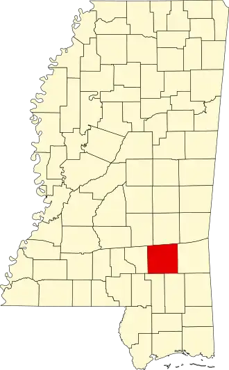 Locatie van Jones County in Mississippi
