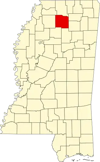 Locatie van Lafayette County in Mississippi