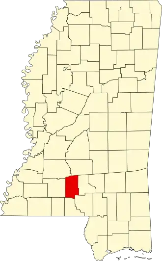 Locatie van Lawrence County in Mississippi