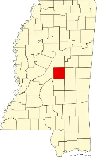 Locatie van Leake County in Mississippi