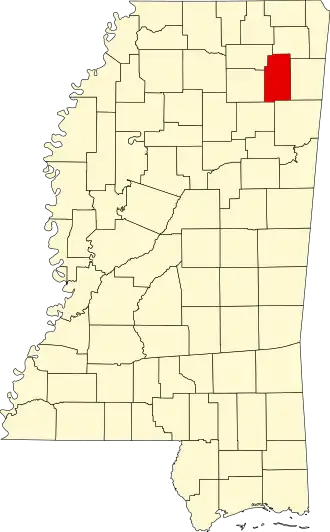 Locatie van Lee County in Mississippi
