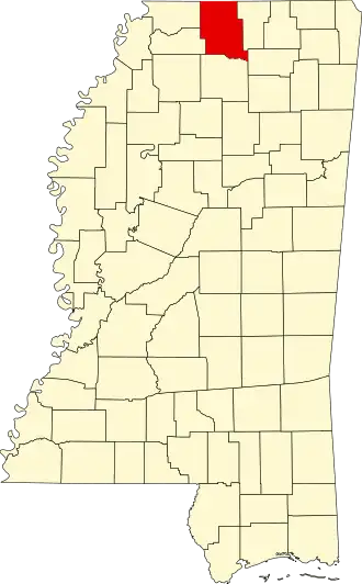 Locatie van Marshall County in Mississippi
