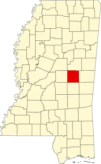 Locatie van Neshoba County in Mississippi