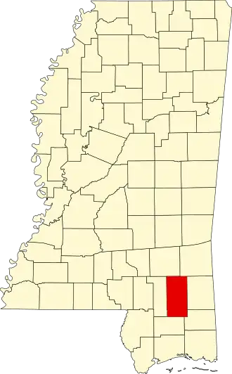 Locatie van Perry County in Mississippi