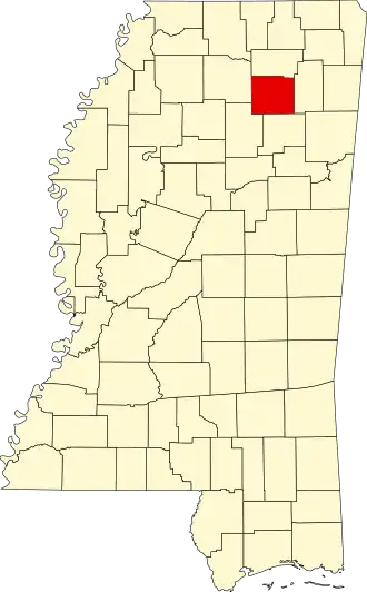 Locatie van Pontotoc County in Mississippi