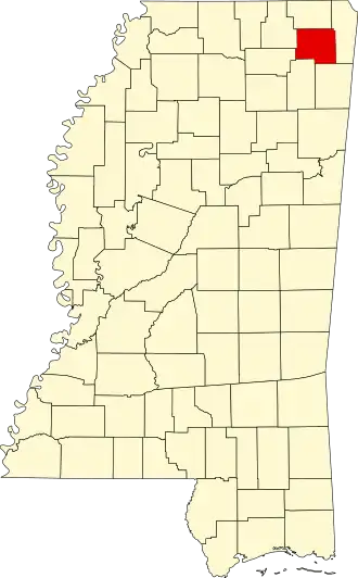 Locatie van Prentiss County in Mississippi