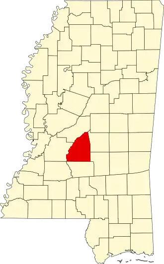 Locatie van Rankin County in Mississippi