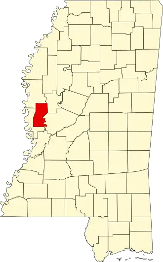 Locatie van Sharkey County in Mississippi