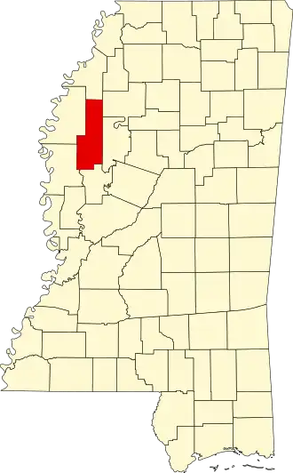 Locatie van Sunflower County in Mississippi