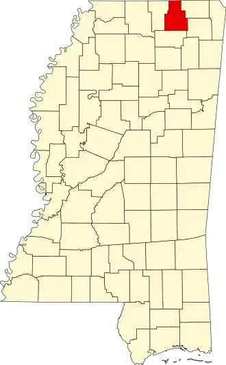 Locatie van Tippah County in Mississippi