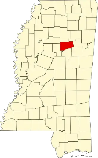 Locatie van Webster County in Mississippi