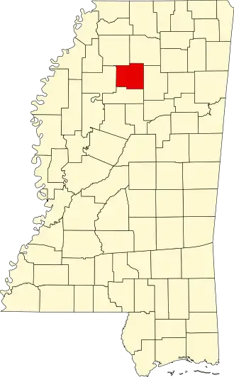 Locatie van Yalobusha County in Mississippi