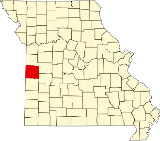 Locatie van Bates County in Missouri