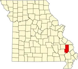 Locatie van Bollinger County in Missouri