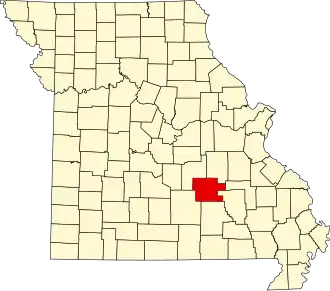 Locatie van Dent County in Missouri