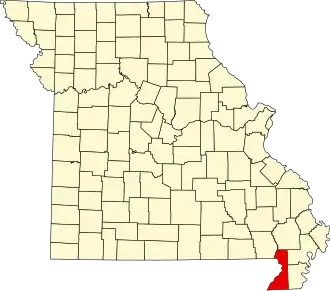 Locatie van Dunklin County in Missouri