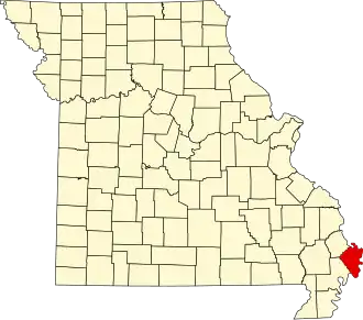Locatie van Mississippi County in Missouri