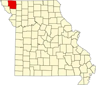 Locatie van Nodaway County in Missouri