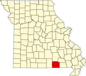 Locatie van Oregon County in Missouri