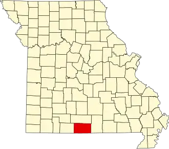 Locatie van Ozark County in Missouri