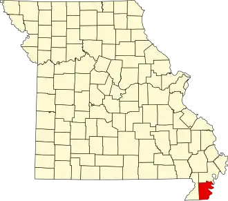 Locatie van Pemiscot County in Missouri