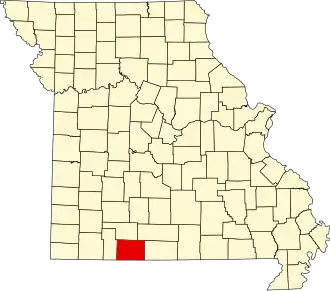 Locatie van Taney County in Missouri